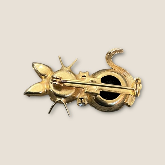 Vintage Estate Rhinestone Gold tone Cat Brooch - Picture 3 of 3